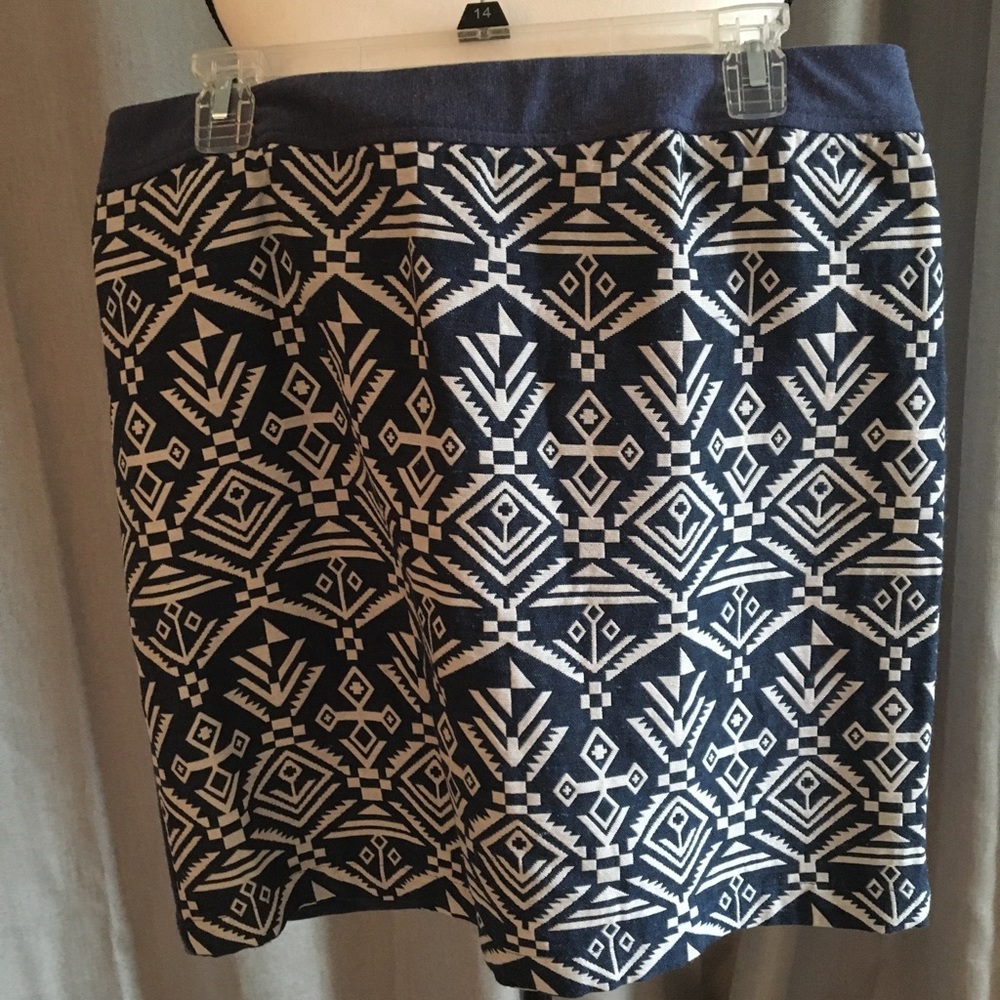 Blue and white modest mini skirt.